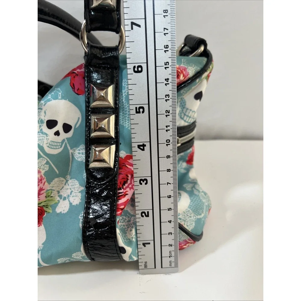 Betseyville  Skull Rose Print Hobo Shoulder Bag Studded Betsey Johnson Y2K